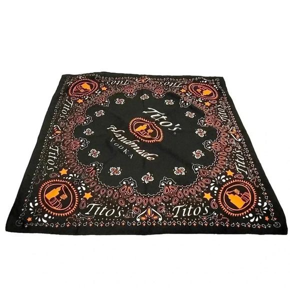 Tito's Handmade Vodka Bandana Scarf Handkerchief Square Black Orange 22" x 22" - Picture 1 of 4